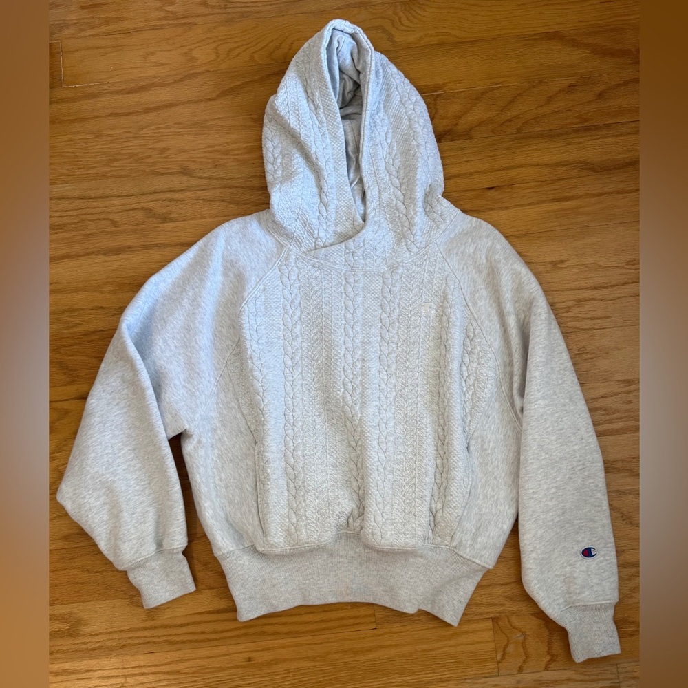 Champion Heather Gray Cable-Knit Pullover Hoodie